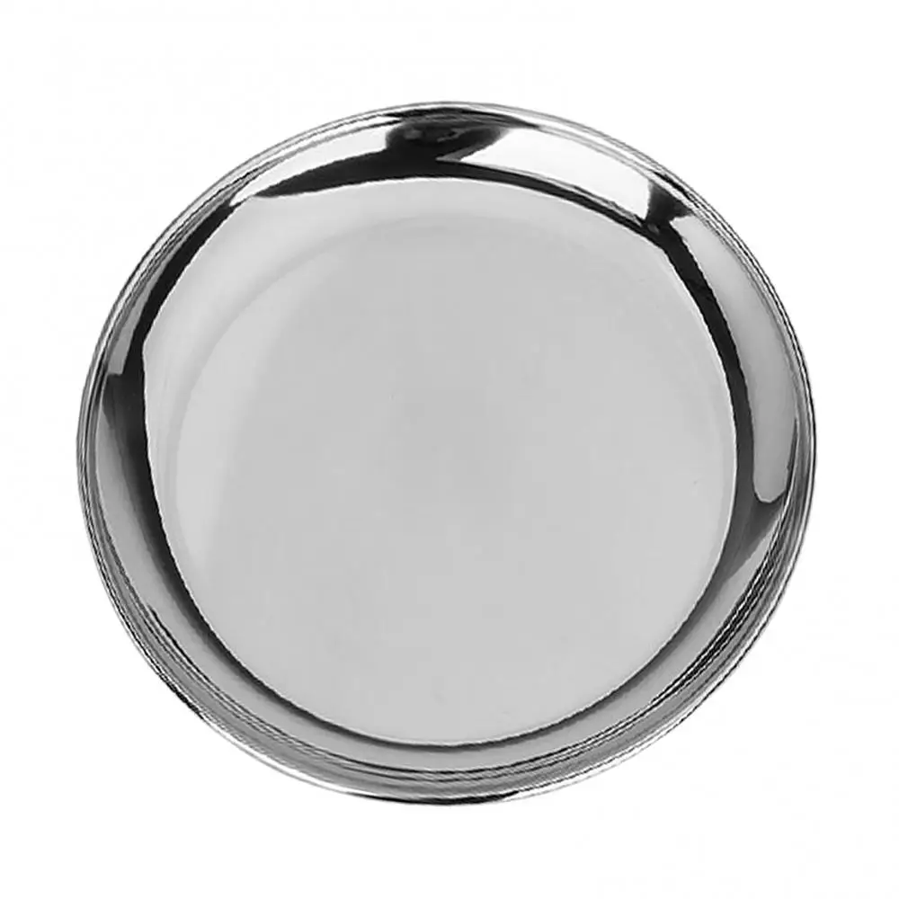 Thick Round Stainless Steel Tableware Thicken Thickened Dessert Single-layer Plate BBQ Dish