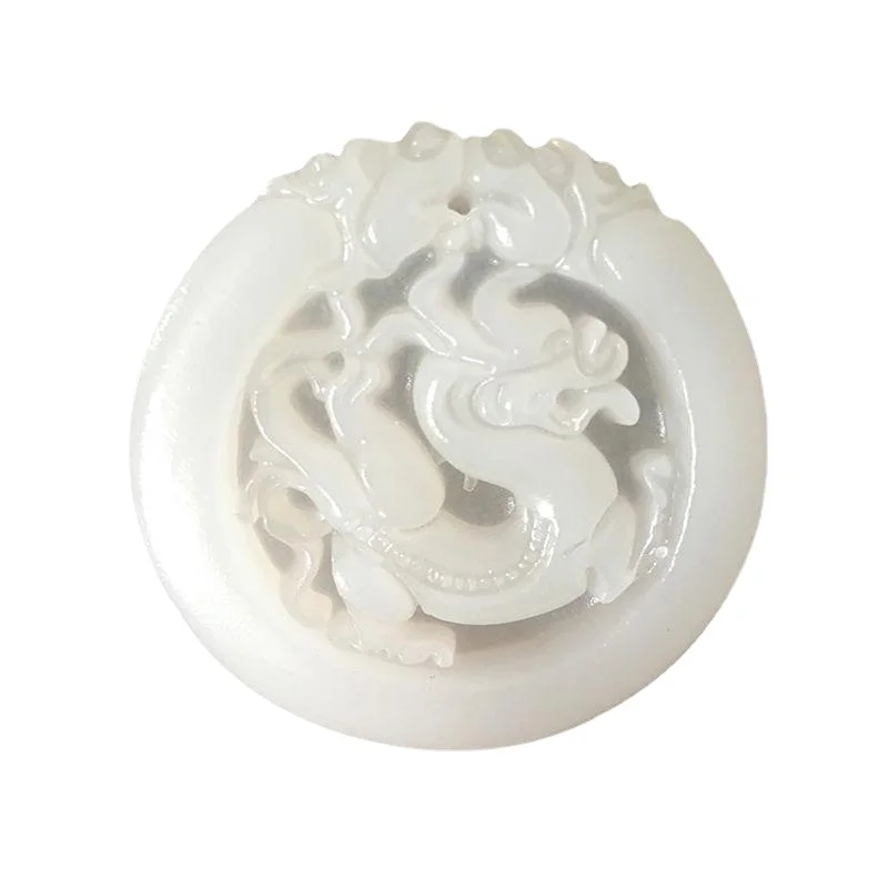 

White Jade Dragon Pendant Natural Jadeite Amulet Gifts Men Women Jewelry Chinese Charm Fashion Necklace Carved