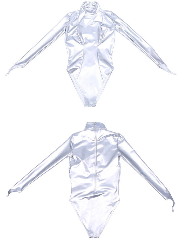 S-5XL Hook Fingers Wet Look PVC Catsuit Shiny PU Leather Patchwork 3D Bust Shaped Bodysuit Tights Body Teddies Leotard Swimsuit