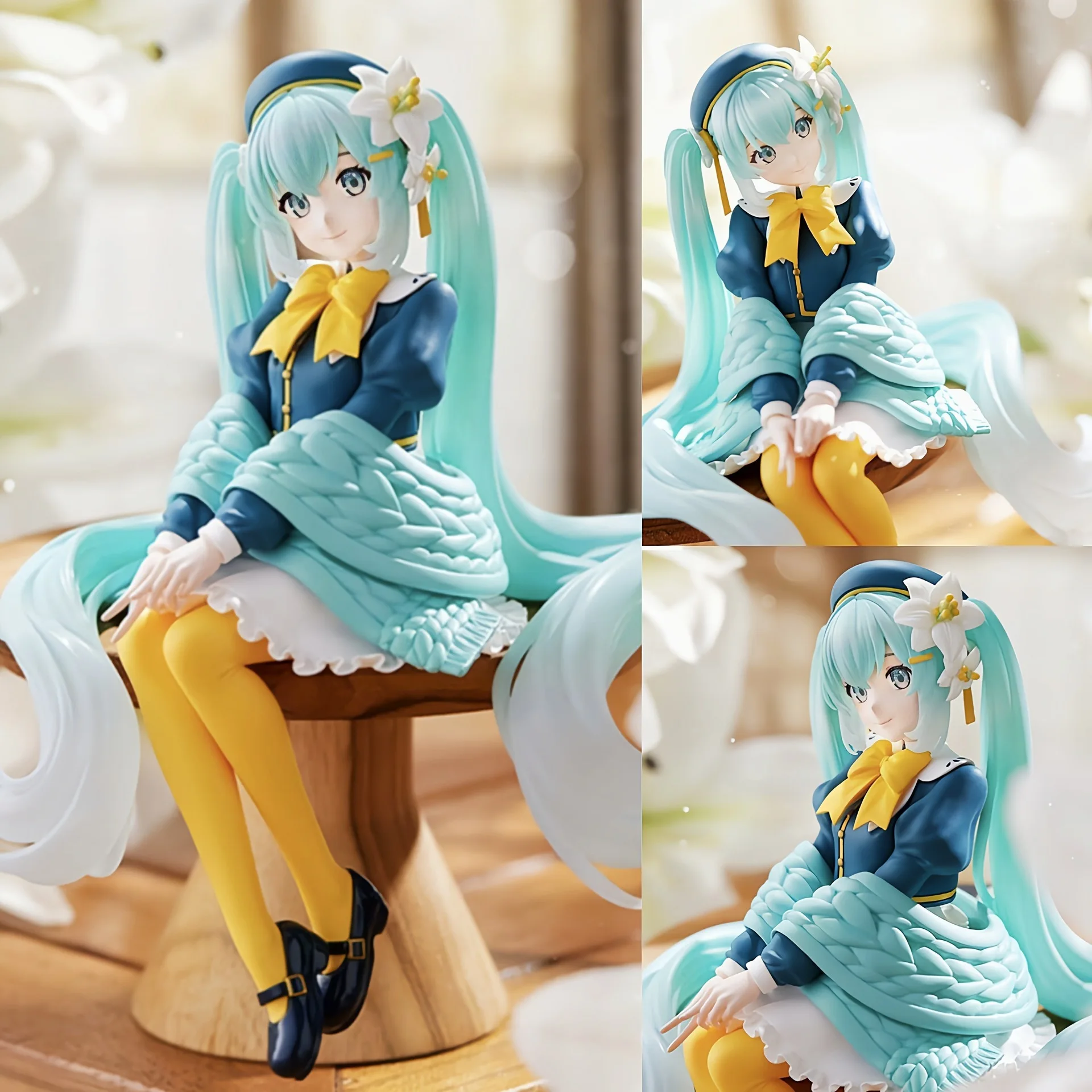 15CM 2024 New Anime Hatsune Miku Lily Fairy Sitting posture Q version kawaii Figure PVC Model Toys Doll Ornaments Gifts