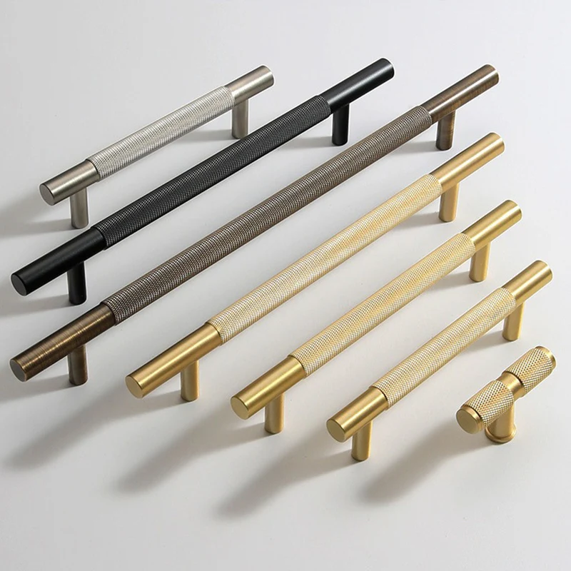 

American Long Knurled Brass Cabinet Handle Wardrobe Bar Handle Gold/silver/black Drawer Knobs Furniture Door Pull Bar