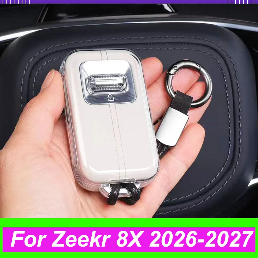 For Zeekr 8X 2026-2027 Series Transparent TPU Car Key Case Full‑Cover Key Protective Shell With Lanyard Auto Key Accessories