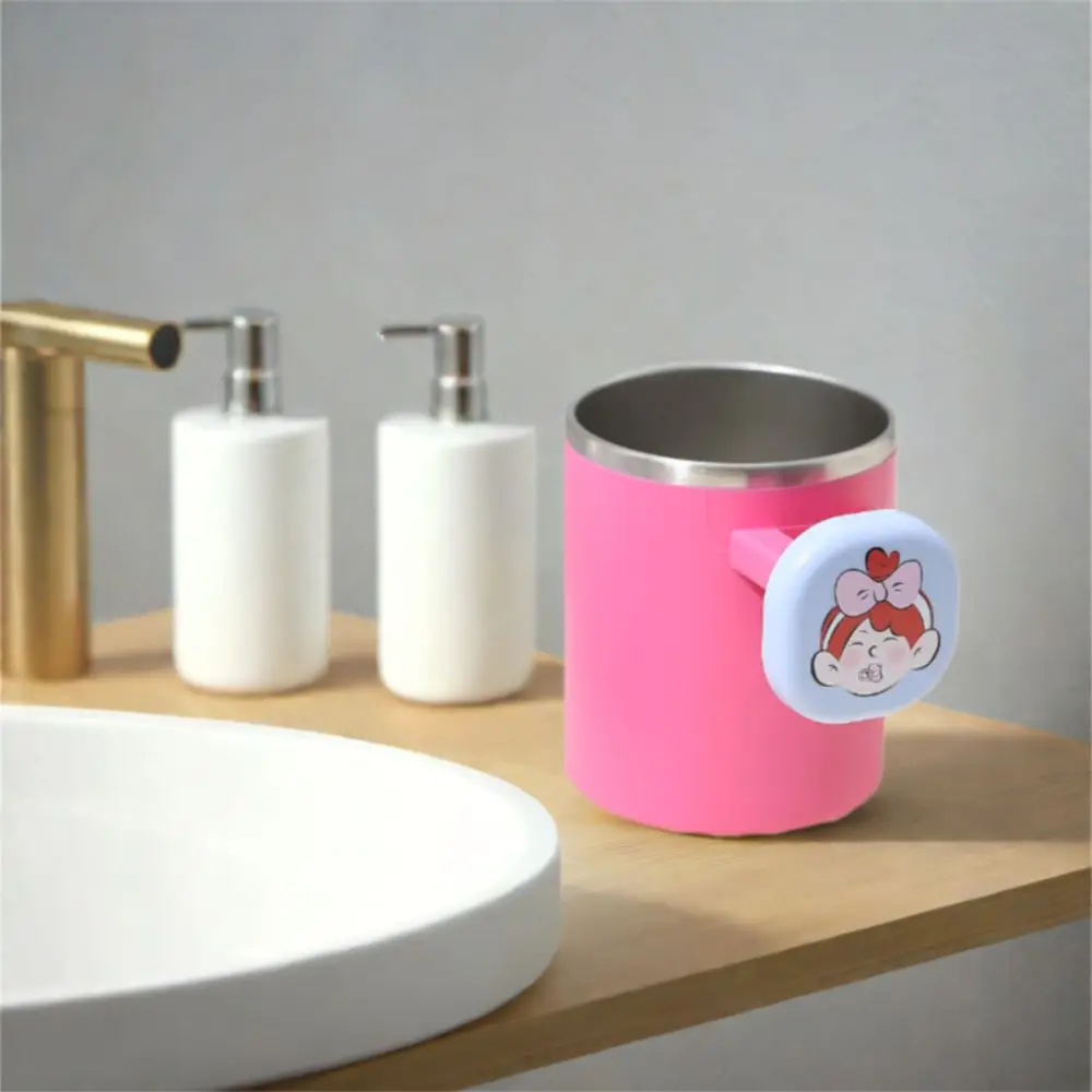 

Couple Set Cartoon Stainless Steel Mouthwash Cup Portable Reusable Toothpaste Cup Heat-resistant Toothbrush Holder Household Use