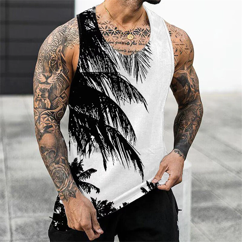 2024 Fashion Stripe Print Vest Unisex Fitness Men's Tank Top Sleeveless Funny Undershirt Black and White Dialy Male Clothes Tops