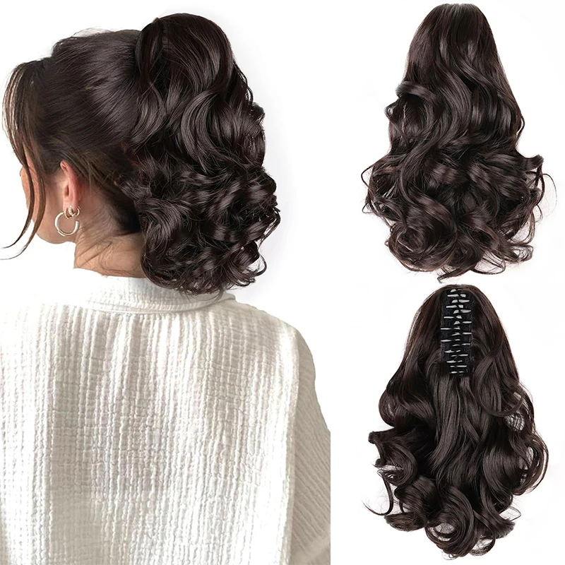 Short Wavy Clip Pony Tails Hair Extensions 10 Inch Wave Claw Ponytail Extension Synthetic Wave Horse Tail Hair Pieces for Women
