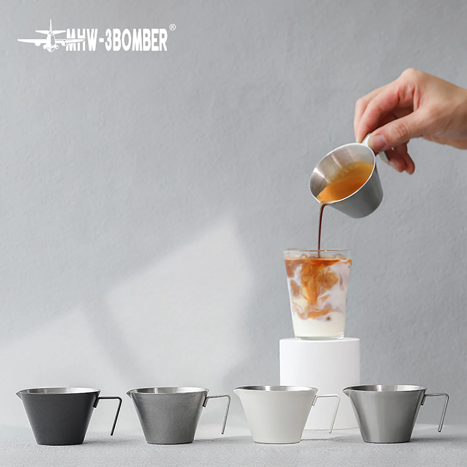 MHW-3BOMBER Stainless Steel Espresso Measuring Cup with handle 2/3 Pack Shot Espresso Cups 100ml Home Barista Coffee Accessories