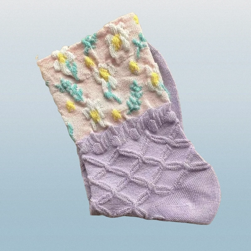 Calcetines de algodón con patrón de diamantes en relieve para mujer, medias de tubo medio con flores, versátiles, franceses, 5/10 pares