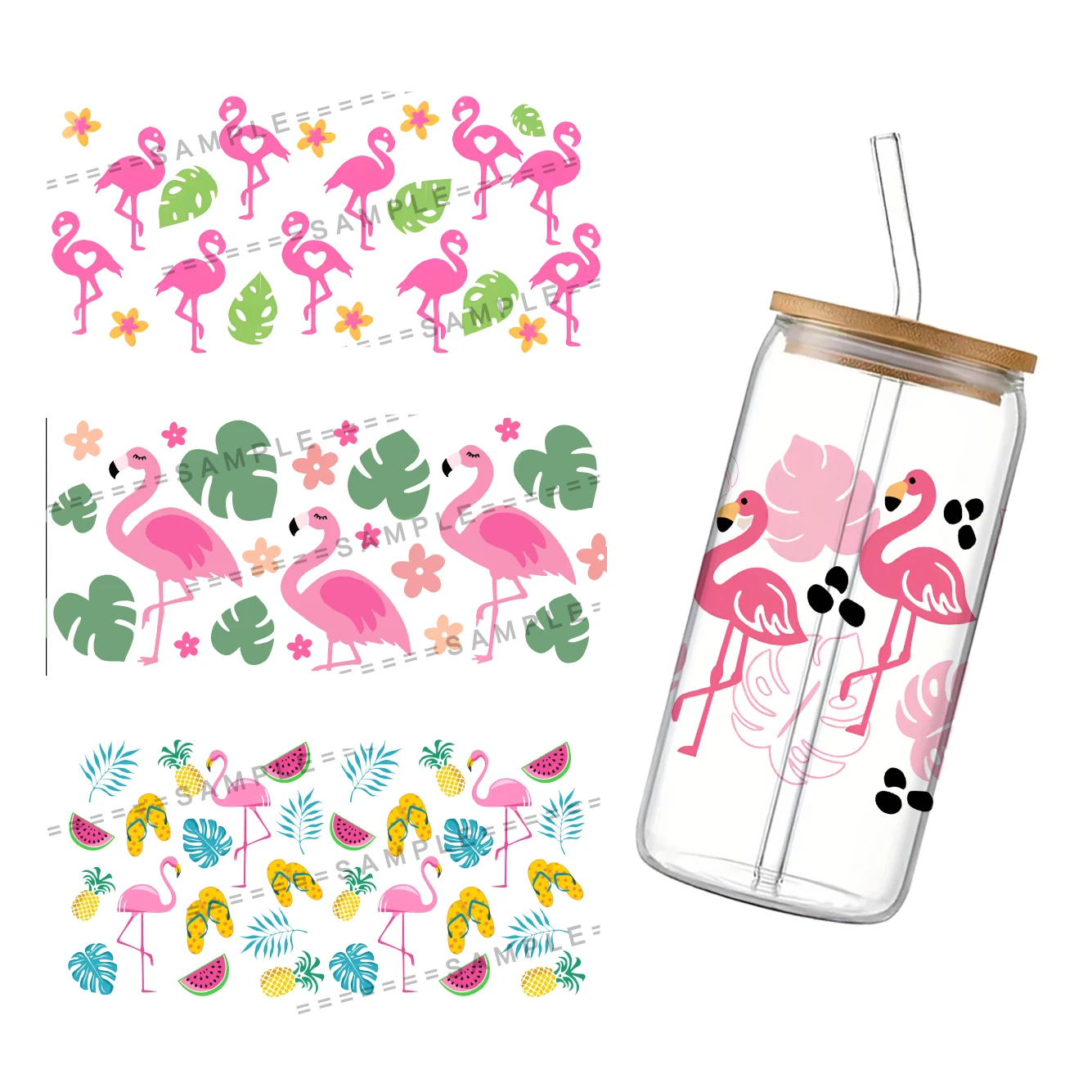 Flamingos para libre Bey 16oz Can Glass 3D Waterproof UV DTF Coffee Can Wrap, Free Bey Glass Wrap