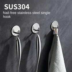 Stainless steel single hook hole-free toilet clothes hook storage wall towel hook kitchen