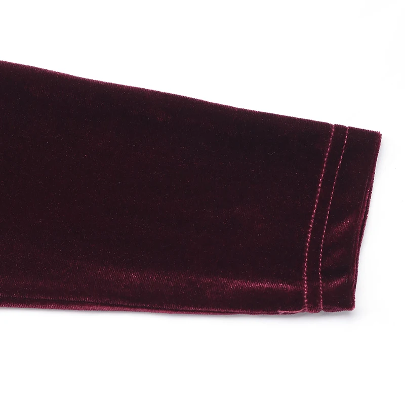 Abito da donna in velluto rosso con scollo a cuore Elegante abito longuette a maniche lunghe con spacco laterale