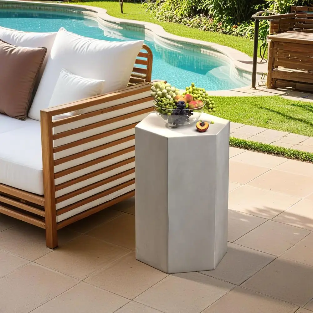 20 Hexagonal Outdoor Side Table - Modern Light Grey Patio Furniture for Living or Bedroom