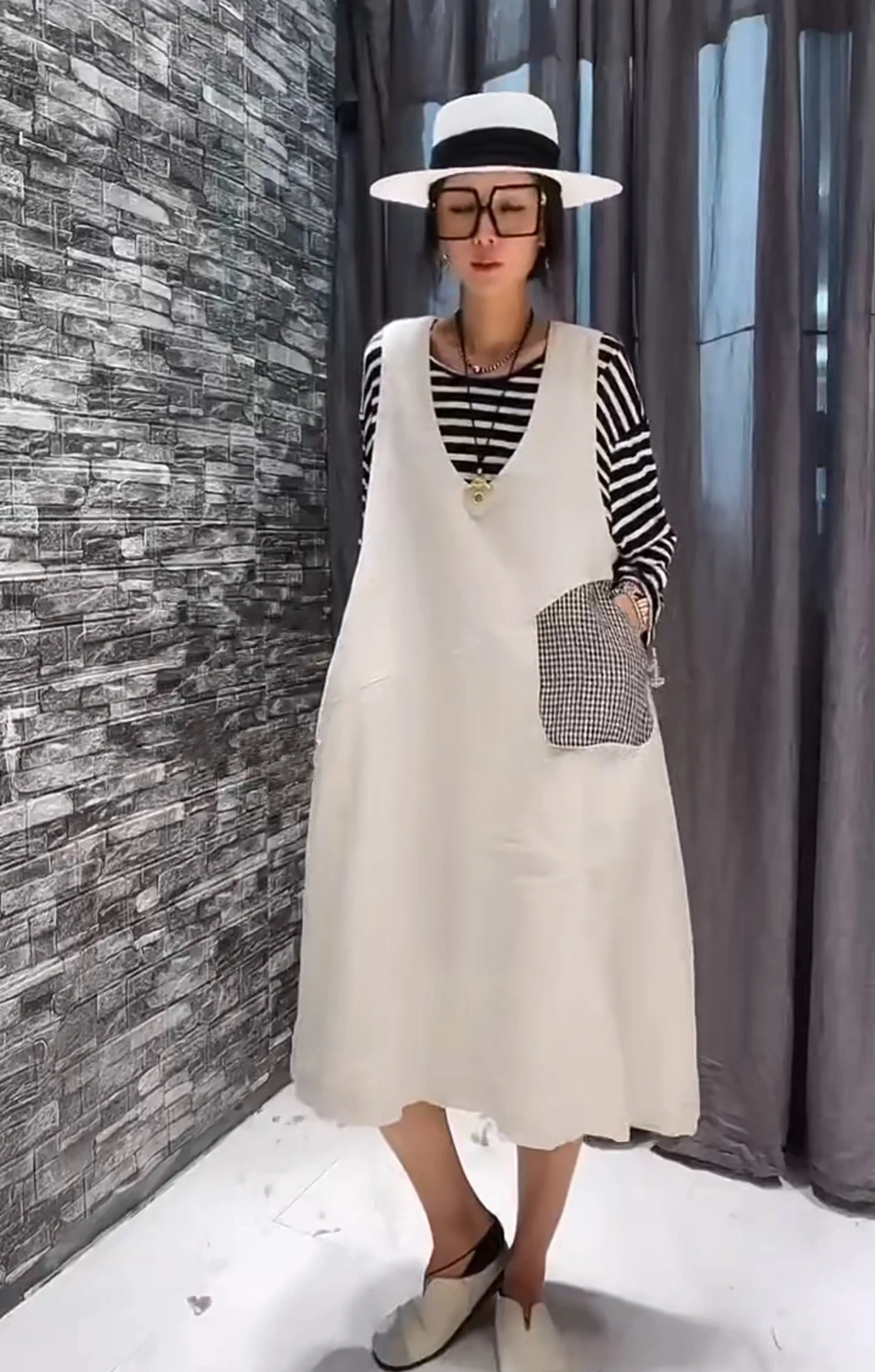 Ailaia Verano Nuevo Suelto Corte Lino Svel V-Ne Dr Casual Versátil Color Puro T Dr para Mujer