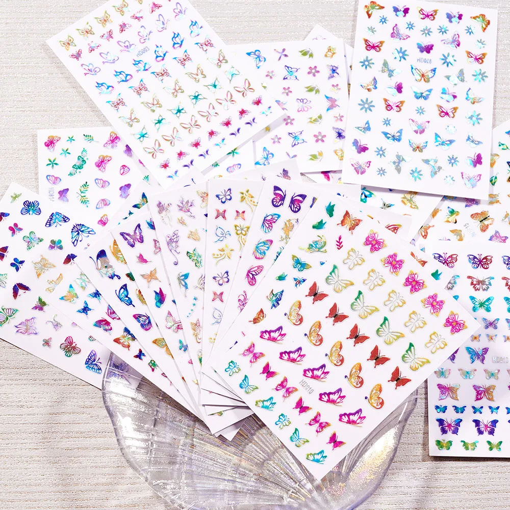 

16Pcs Butterfly Manicure Laser Nail Stickers 3D Nail Art Decals For Nail Art Decoration Self-adhesive Holographics Nail Slider