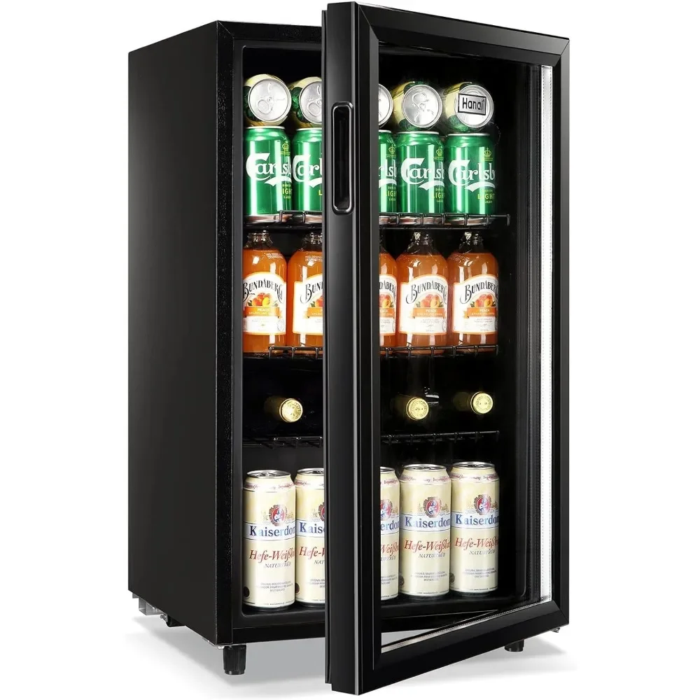 

Mini Fridge Glass Door 120 Cans Beverage Refrigerator Small Wine Cooler Clear Front Drinks Fridge with 7 Thermostat LED Lights