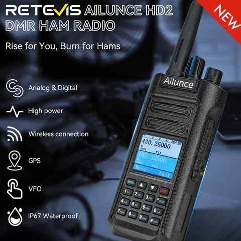 Retevis Ailunce HD2 V2walkie talkie DMR radio de comunicação longo alcance UHF VHF rádio comunicador profissional radio amador portatil recarregável walkie-talkie caça radioamador IP67 à prova d'água GPS APRS ham radio