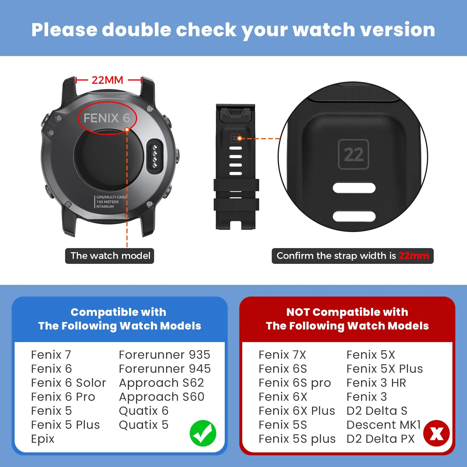Bandas de silicona para reloj Fenix 6, banda de 22mm para Fenix 7/ 6/ 5/ 5 Plus/ 6 Pro/Forerunner 935/945