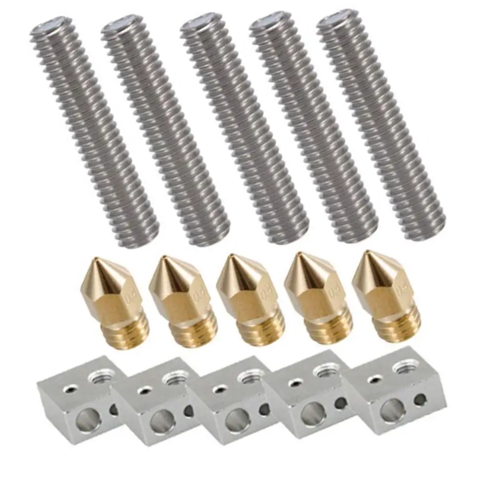 3D Printer MK8/MK7 Extruder Nozzles Kit for 0.4mm Brass Extruder Nozzle Print Head 30mm Length Throat Tube Heater Blocks Hotend