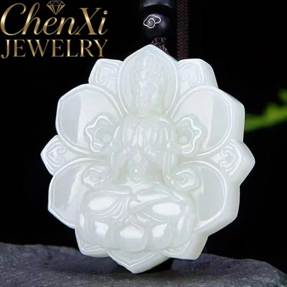 Natural Jade Pendant With Carved Guanyin, Buddha, Dragon And Phoenix Pattern, Decorative Jewelry For Daily Wear Exquisite Gift