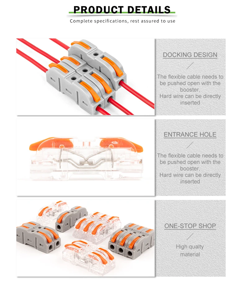 Hebel-Verkabelungsstecker, schnelles, kompaktes Spleißen, elektrischer Steckverbinder, Stoßklemme, 1 bis 1, Inline-Drahtverbinder, Anschluss 28–12 AWG – Detail 10