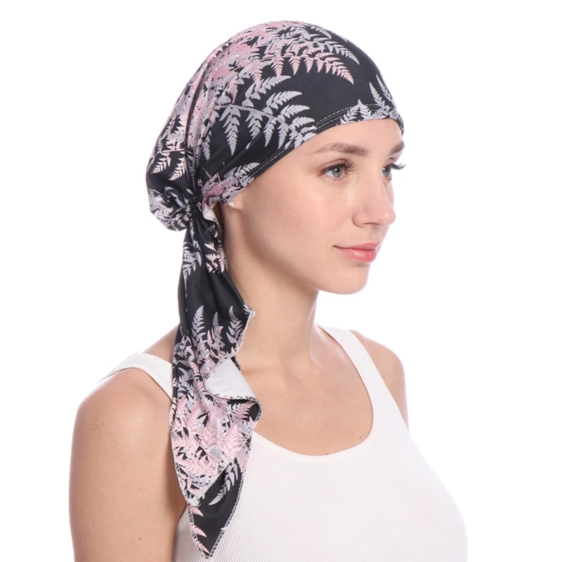 Muslim Women Pre-tied Headscarf Elastic Female Turban Cancer Chemo Hat Hair Loss Cover Head Wrap Headwear Stretch Bandan