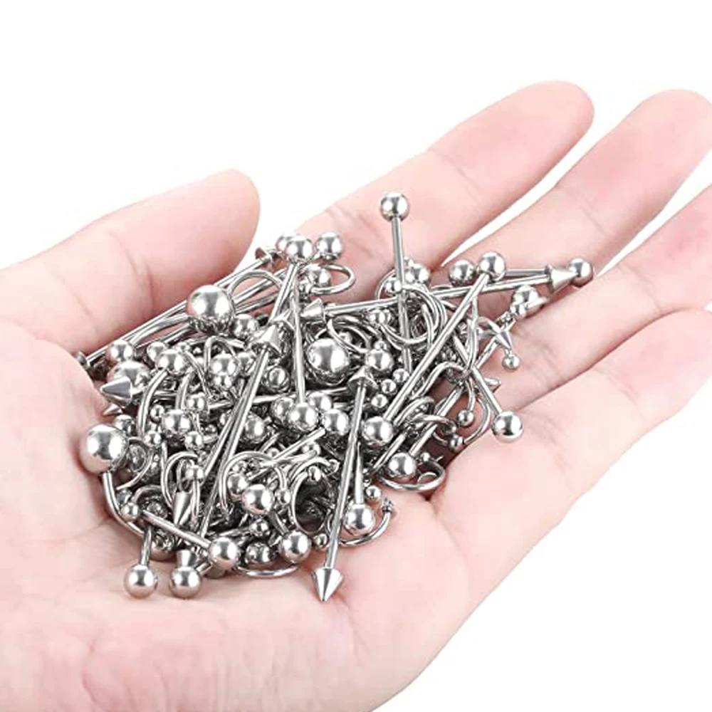 Body Lot Stainless Steel Nose Lip Tongue Cartilage Tragus Eyebrow Industrial Barbell Belly Button Rings Piercing Jewelry