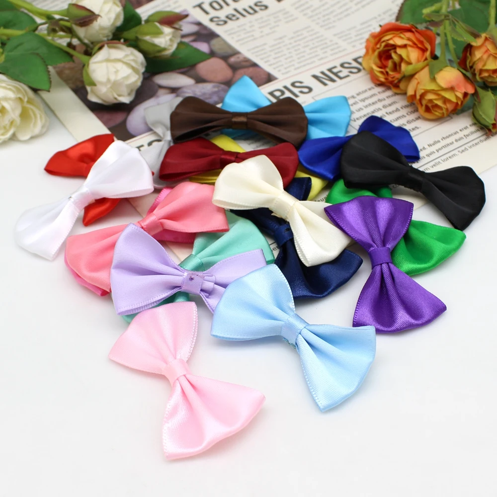 20pcs or 50pcs 40mm-60mm  Bows Girls Boutique Craft Wedding Satin Ribbon Bows DIY Hair Accessories Sewing Supplies