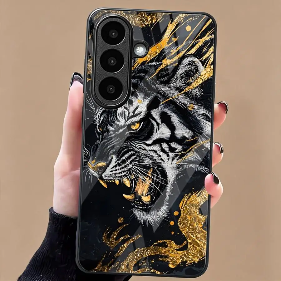 Case for Samsung Galaxy S26 S23 Plus S8 S10 S21 Note 8 9 10 20 S20 FE S22 S9 S24 S24 Ultra Glass Phone Cover Cool Animal Tiger view 4