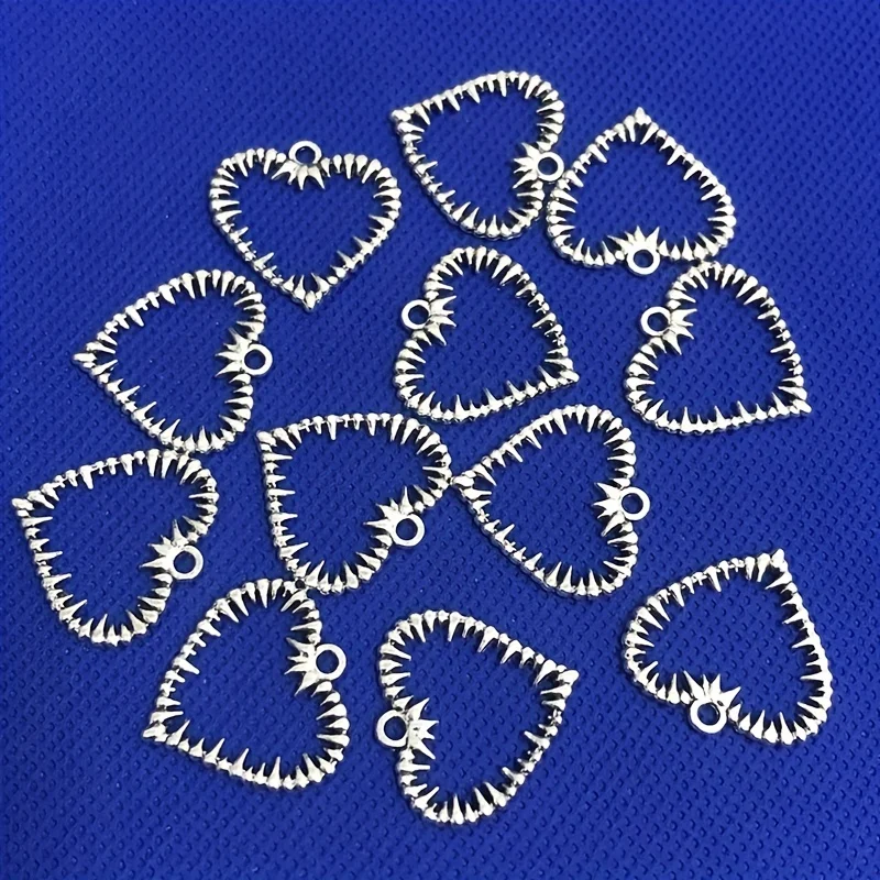 15PCS Antique Silver Plated Thorns Heart Charms Alloy Punk Style Pendants For DIY Earrings Necklace Accessories Jewelry Making