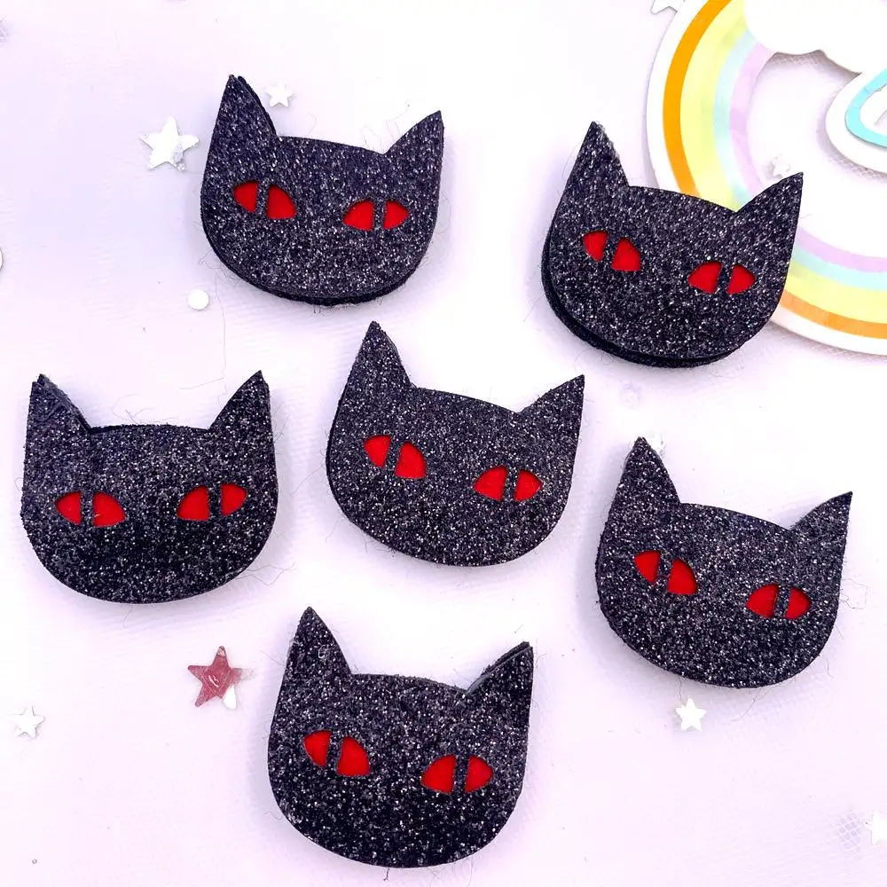 10 Stück Filzstoff, bunt, glitzernd, Cartoon, coole schwarze Katze, Aufnäher, Applikation, Nähen, DIY, Haarschleife, Bastelbedarf, Weihnachtsdekoration