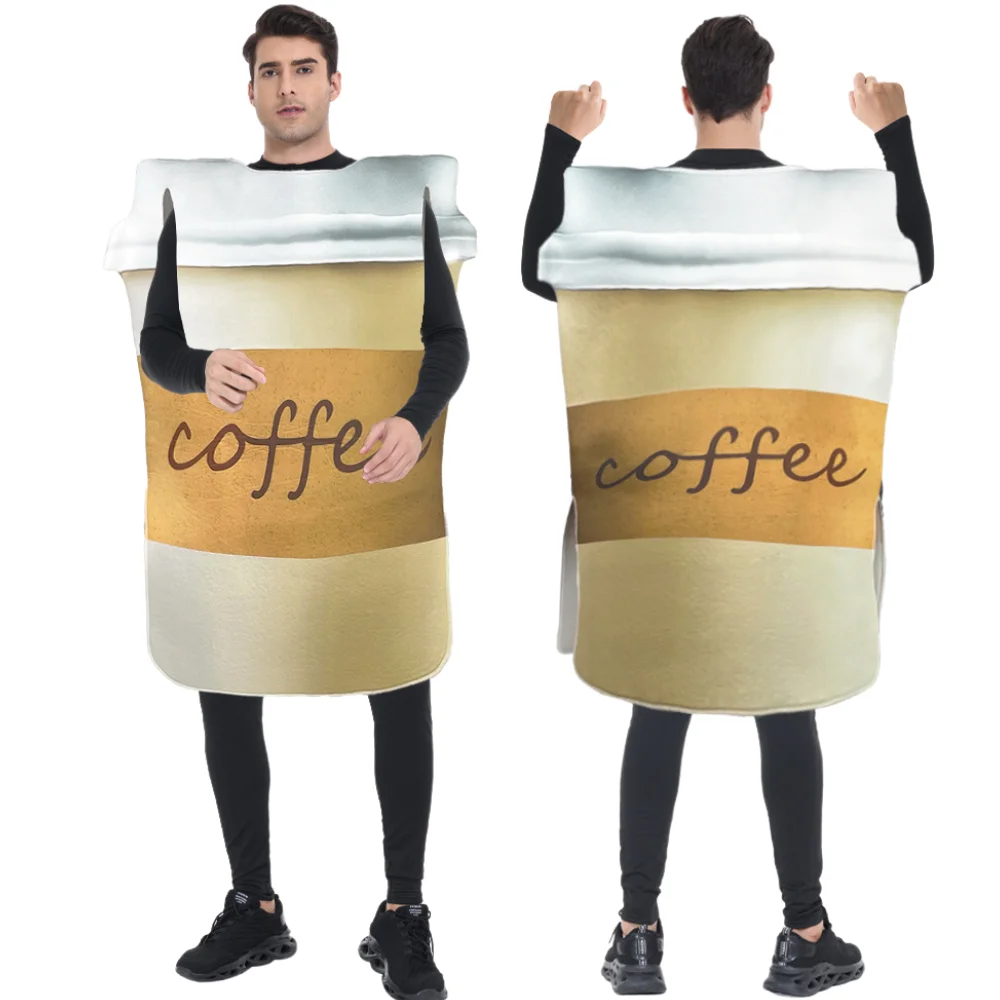 Coffee Cup Costume Adult Fancy Disguise Outfit Funny Food Party Clothes Carnival Purim Performance Show Suit