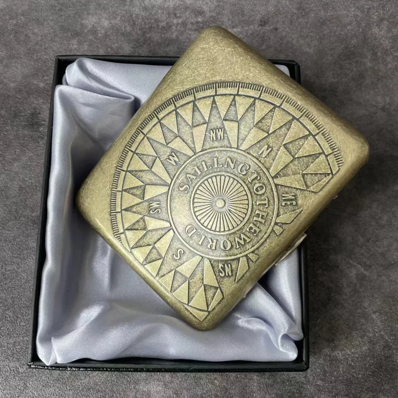 

20 Pcs Portable Cigarette Case Bronze Cigarette Case Embossed Flip Compass Tang Grass Condensed Flower High Value Metal