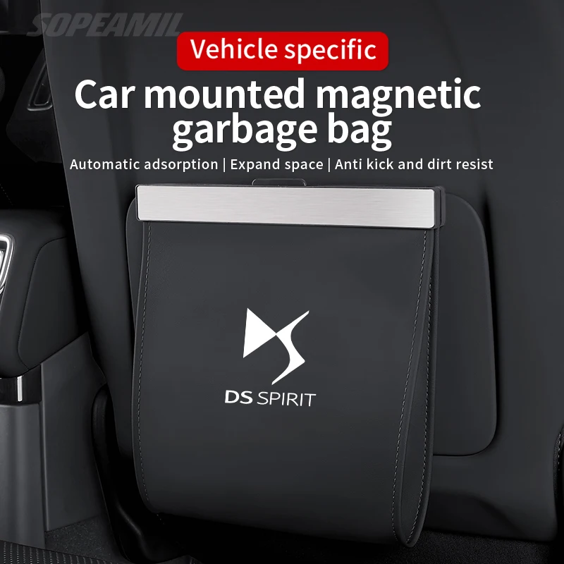 Car Garbage Bag For DS DS3 DS4 DS5 DS5LS DS6 DS7 DS9 DS4S Led Light Magnetic Adsorption Seat Back Hanging Storage Bag Trash can