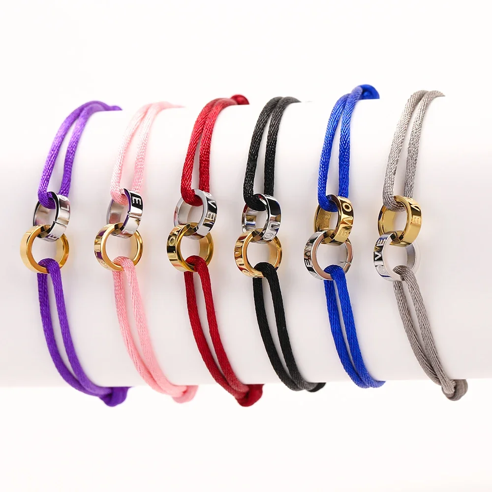 

High Quality Stainless Steel LOVE Buckle Bracelet Adjusstable Size Rope Bracelet For Women Men