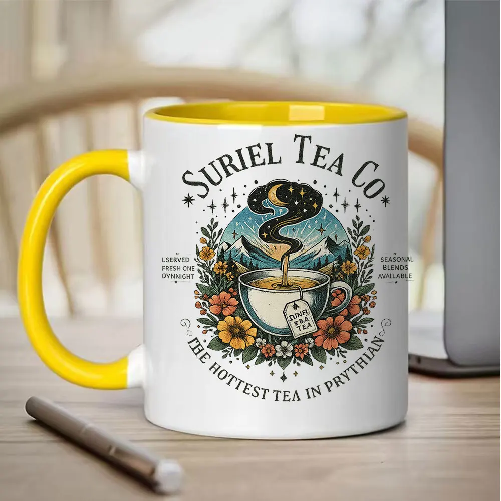 11oz Ceramic Coffee Mug with Moon Starry Sky Mountain Flower Print Infused Tea Cup for Home Office Tableware Holiday Present Bir