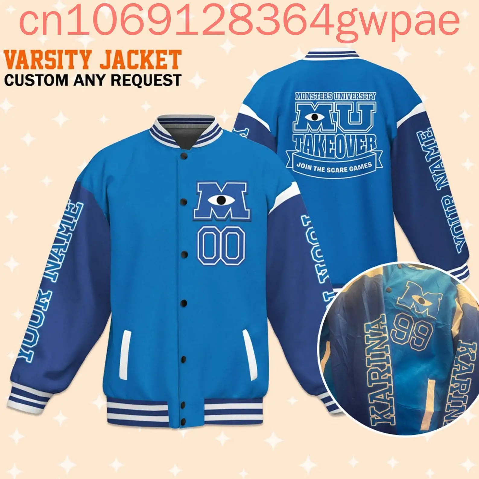 ディズニーモンスターズインク野球ジャケットメンズレディースヒップホップ原宿ジャケット Streetwea ボーイズガールズルーズカレッジコート
