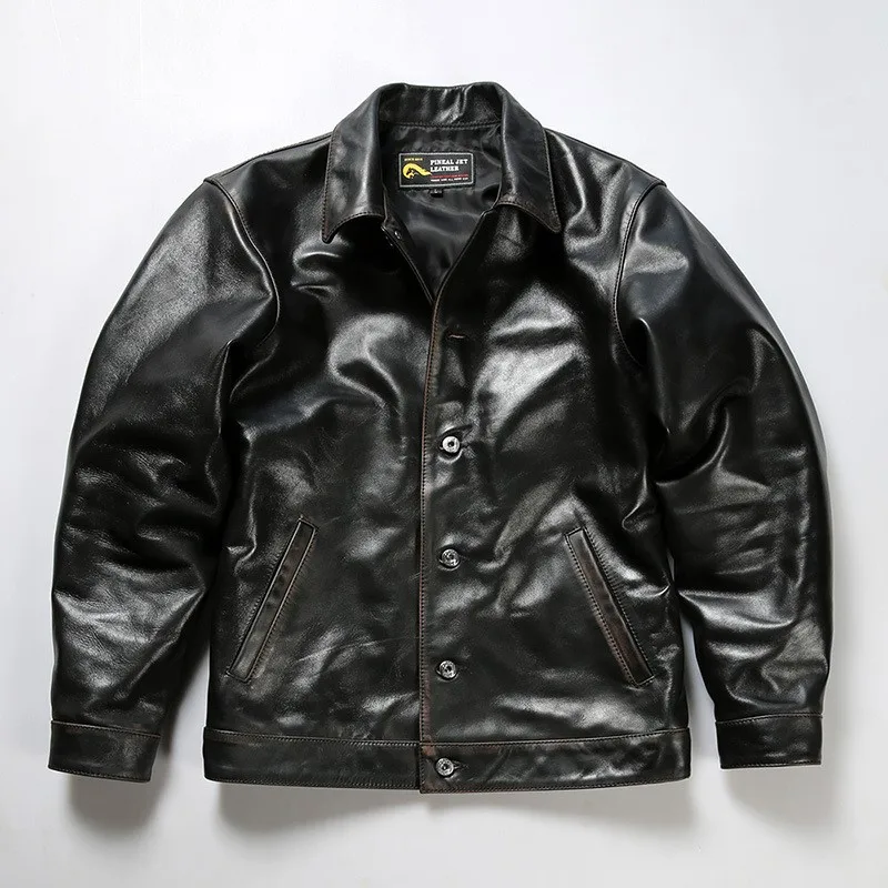 Motorcycle tea core leather men's lapel
