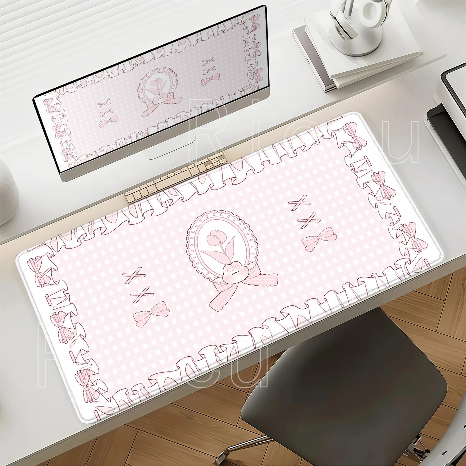 Cartoon Grid Bow Art Gaming Mousepad HD Printing Mouse Mat Big Pads Non-Slip Base Rubber Mouse Pad Big Keyboard 90x40cm Desk Mat