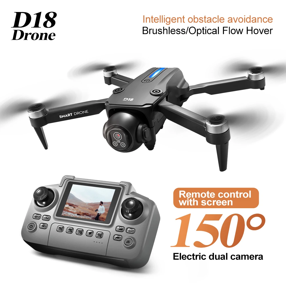 D18 Drone 8K Profesional HD Camera Obstacle Avoidance FPV Brushless Quadcopter With 150° Adjustable Camera RC Toys For Children