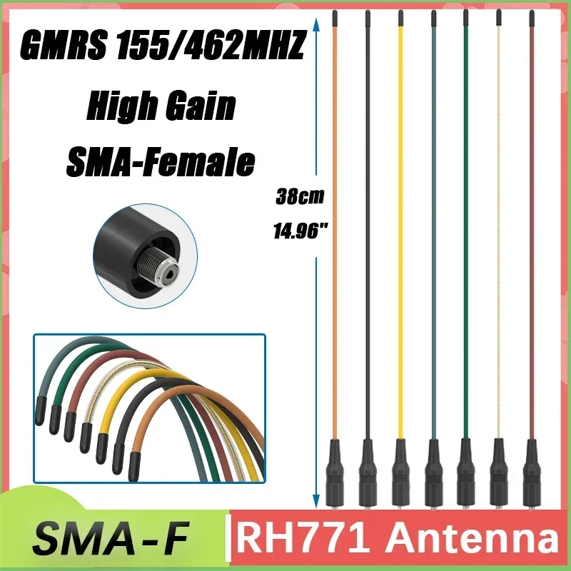 RH771 GMRS Antenna 155/462mhz SMA-Female Soft Aerial Dual Band 38CM High Gain For GM-5RH GM-30 GM-15 Pro UV-9G Radio Accessories