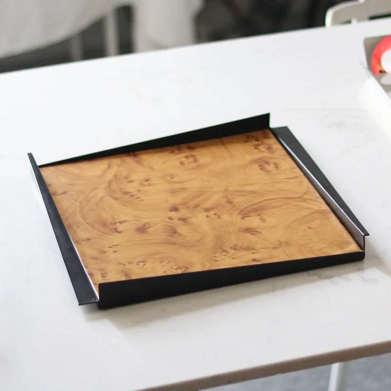 Artistic irregular metal imitation wood grain storage tray decoration home decoration model room villa hotel accessories