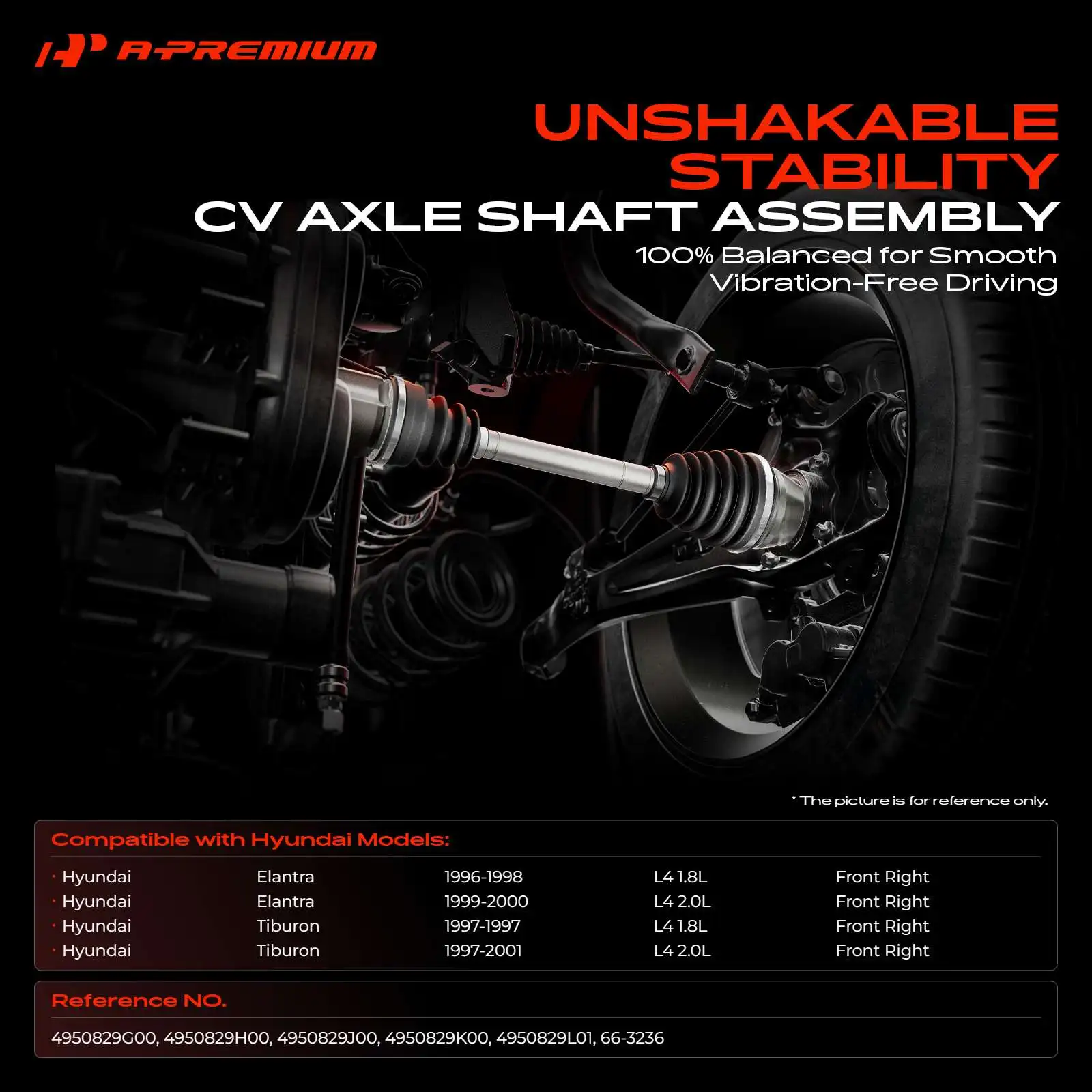 A-Premium Front Passenger Side CV Axle Shaft Assembly for Hyundai Elantra 1996-2000 Tiburon 1997-2001