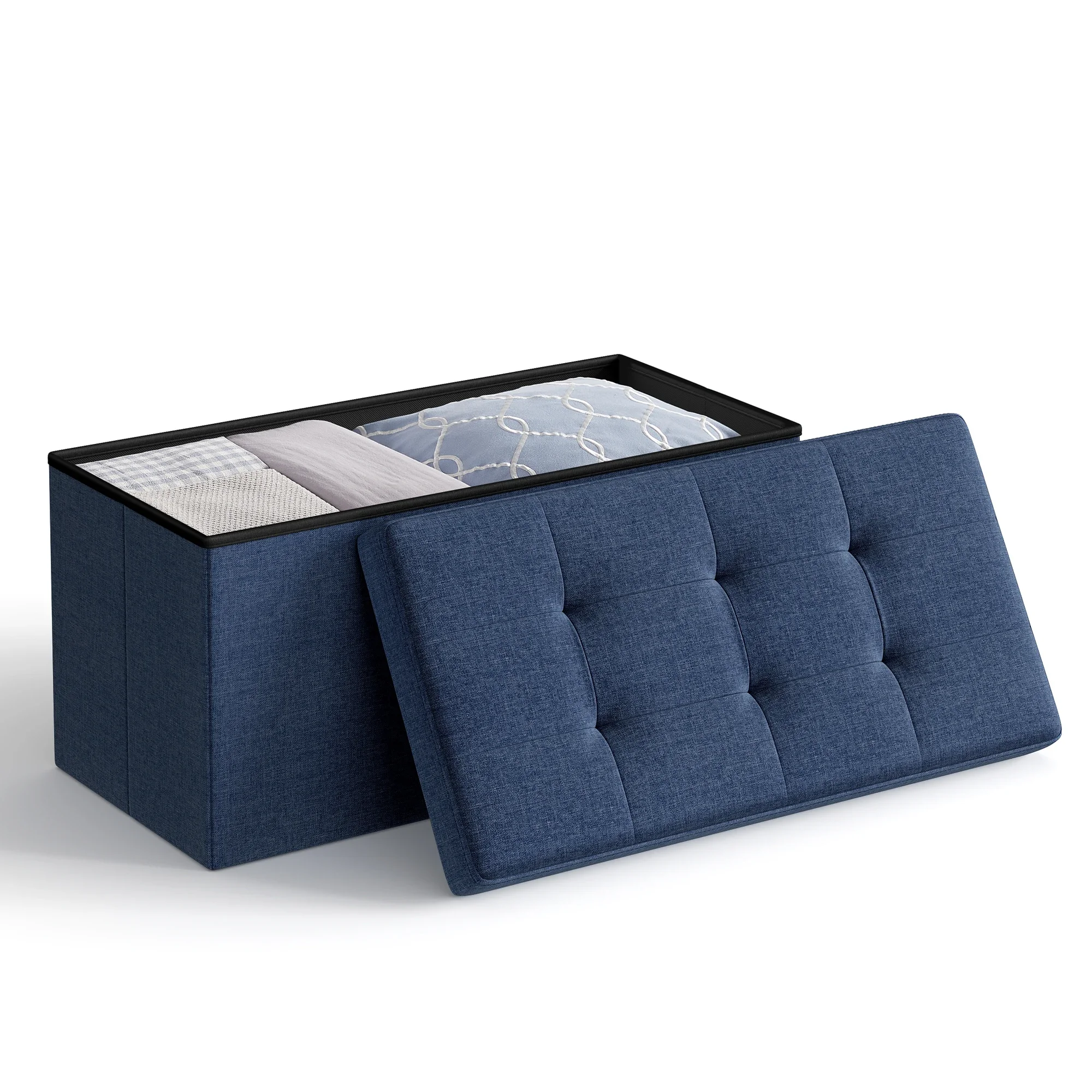 SONGMICS 30-дюймовая складная оттоманская скамейка для хранения, сундук для хранения, табурет с подставкой для ног