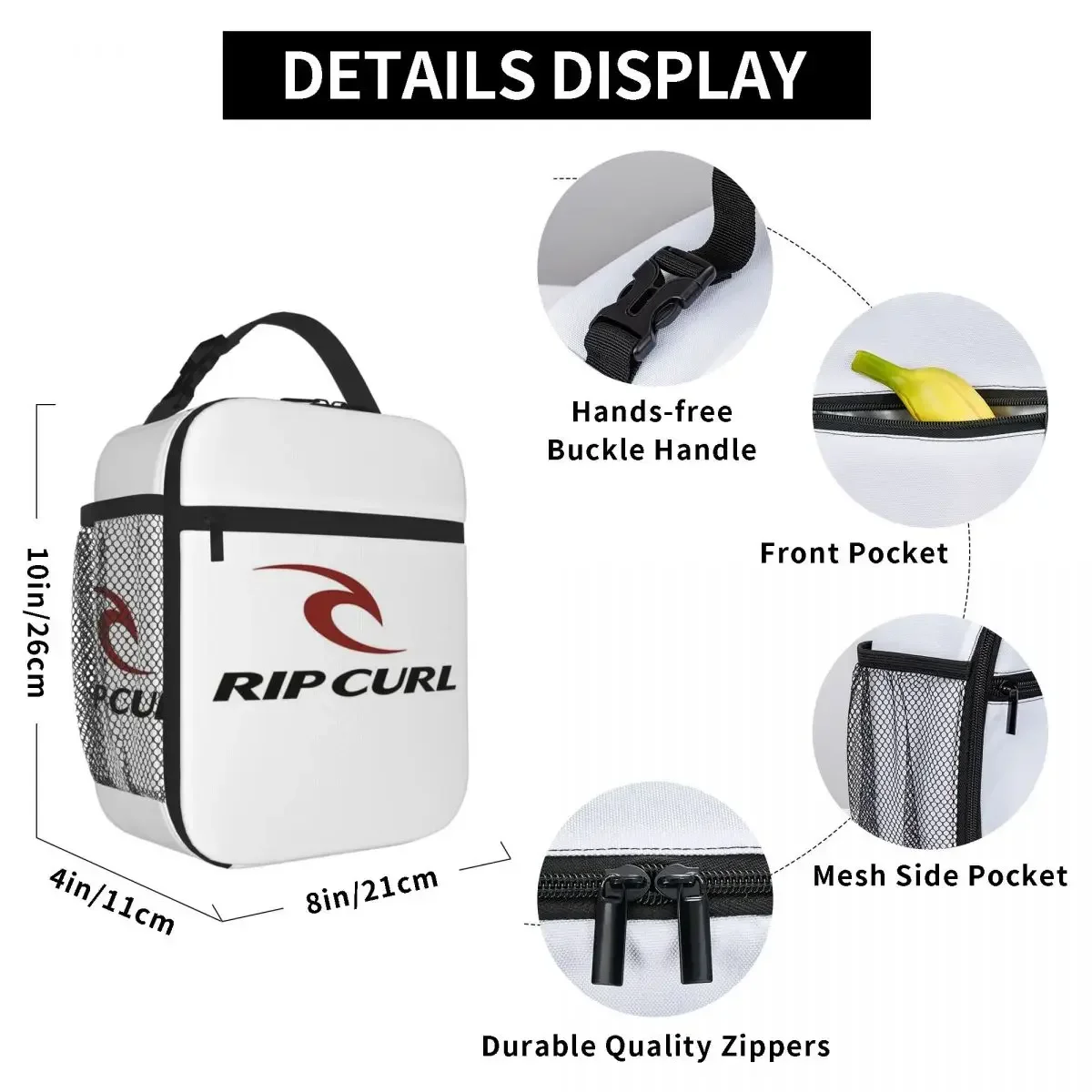 Rip Curl Surf Insulated Lunch Bags Leakproof Picnic Bags Thermal Cooler Lunch Box Lunch Tote for Woman Work Children School