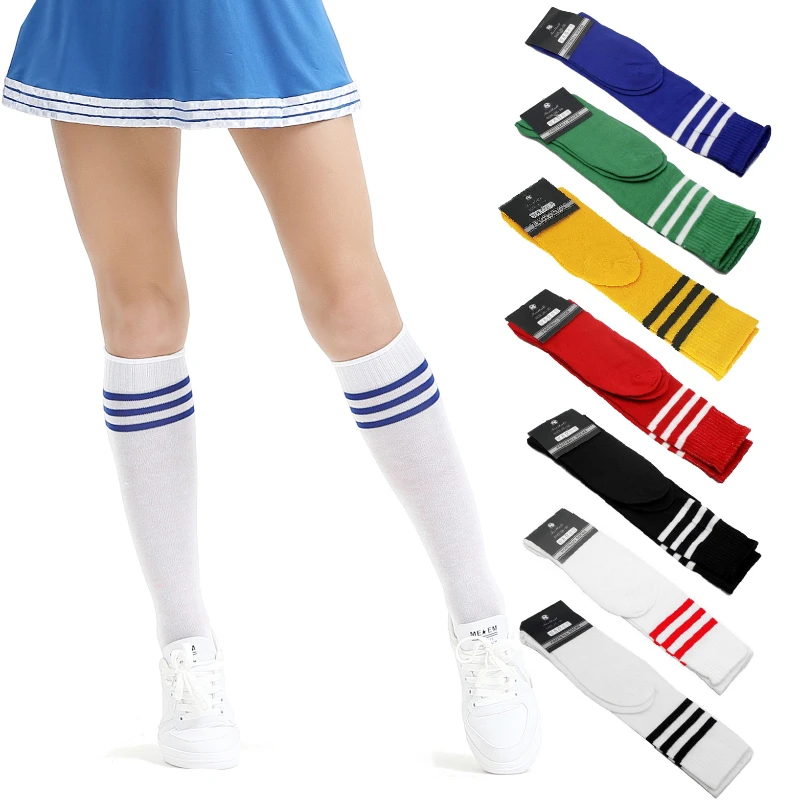 

Black White Striped Long Socks Women Hip-hop Sports Socks Sexy Over The Knee Stockings JK Ladies Cheerleading Knee Length Socks