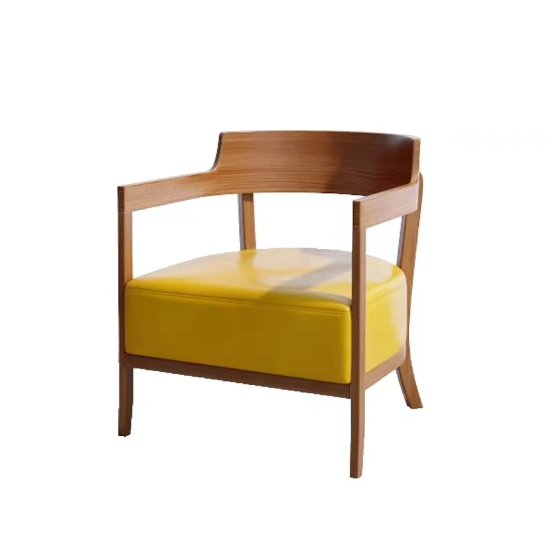 Furniture Solid curved wooden frame Nordic style coffee shop milk tea shop restaurant leather sponge cushion chair