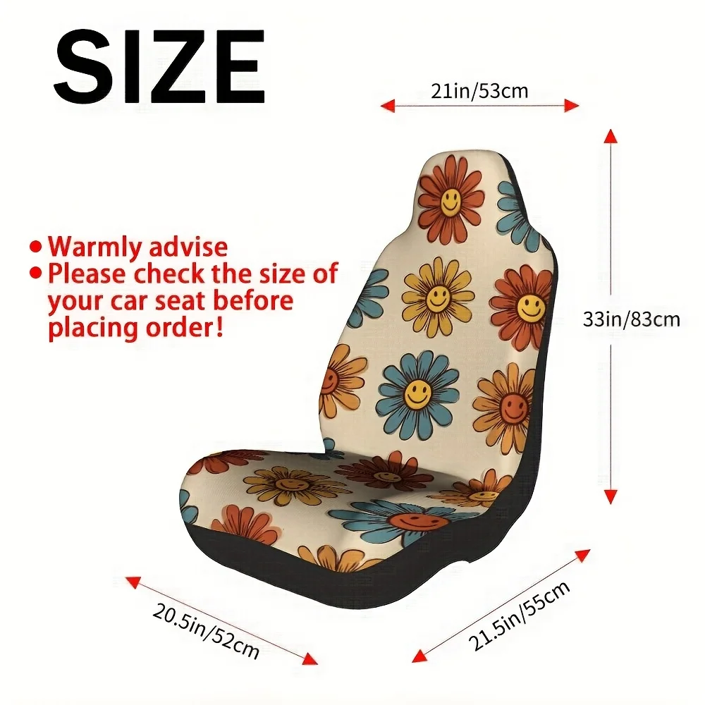 2pcs, Vintage Floral And Rainbow Art Print Car Seat Covers, Durable And Washable, Fit For Front Seats Of Cars, SUVs, And Trucks