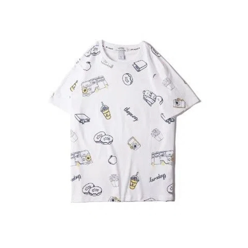 صيف جديد الطباعة حجم كبير الشارع بلايز عادية الرجال قصيرة الأكمام س الرقبة فضفاضة موضة تي شيرت Harajuku الاتجاه الرجال الملابس