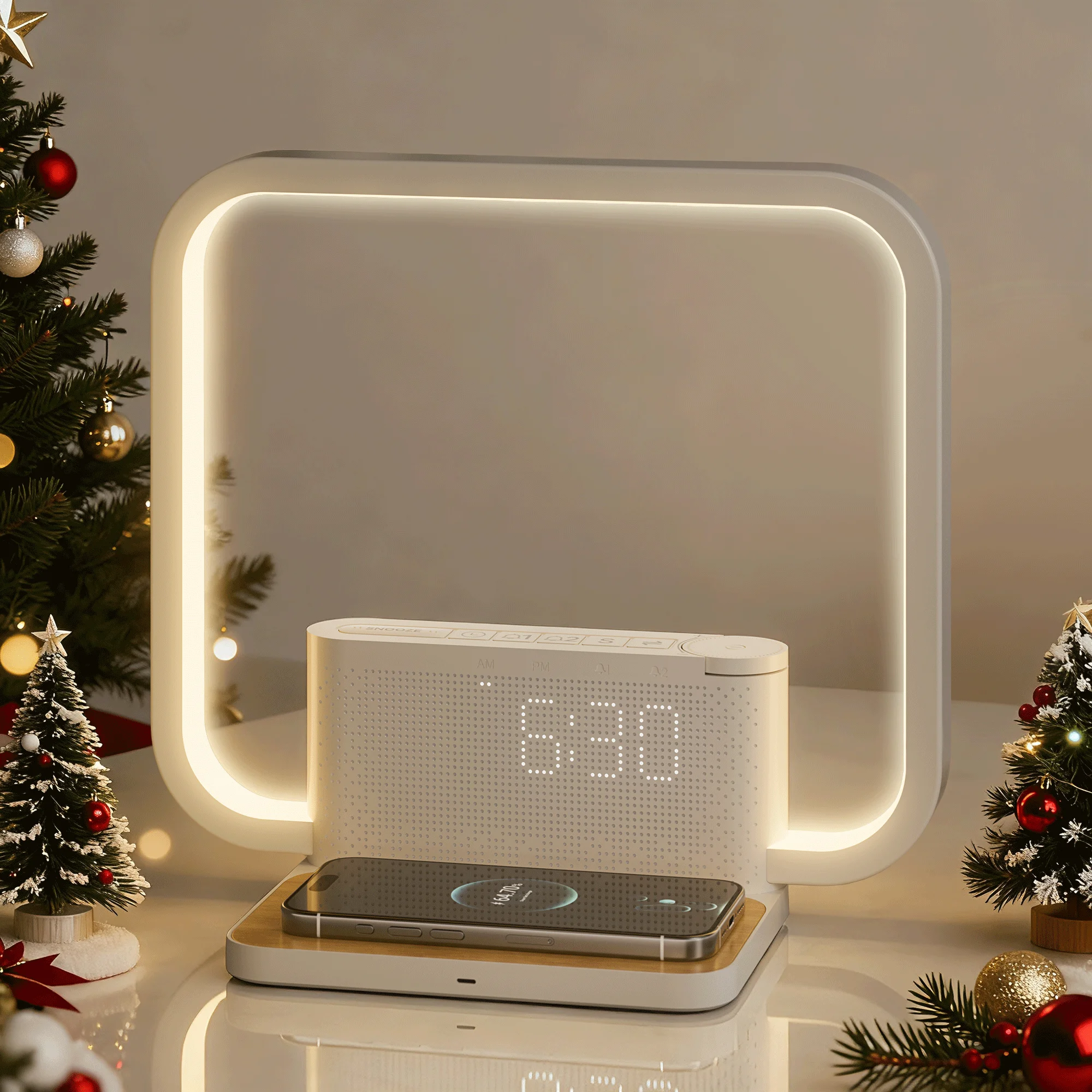 Multifunction Night Light Alarm Clock Wireless Charging Table Lamp Bedside LED Desk Light Warm Glow for Bedroom Office Decor