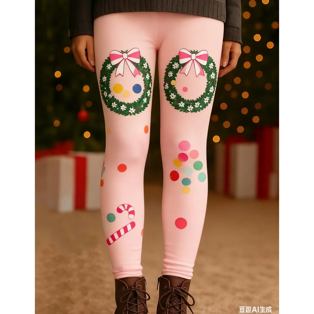 

Рождественские женские брюки Брюки с рождественским узором и принтом Эластичные штаны для йоги Эластичная талия Осенне-зимняя женская одежда y2k
