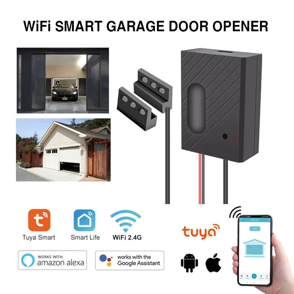 Smart Garage Door Opener DC5V Mobile Phone Remote Tuya Smart Life App Controller Support Alexa & Google Assistant No need Hub